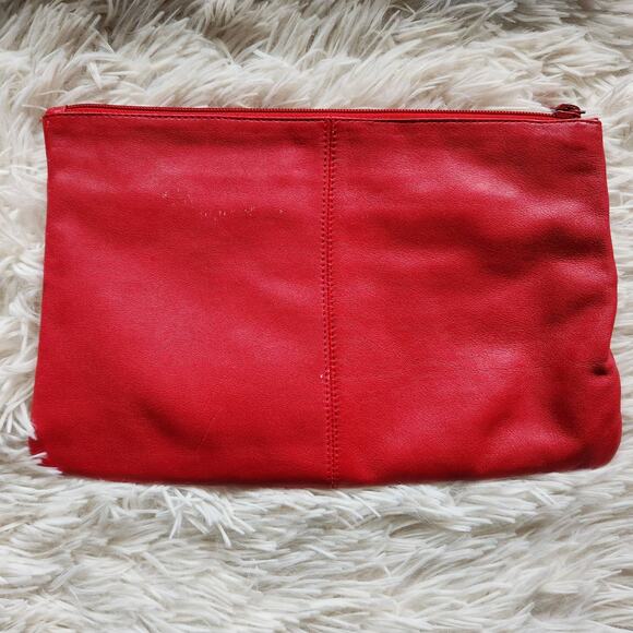 Summit Hill Leather Clutch Purse Solid Red Zip Top Holiday Handbag Vintage - Picture 3 of 8
